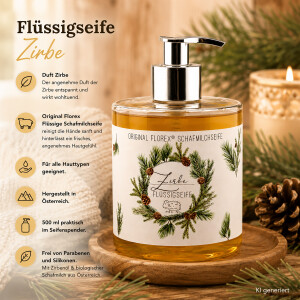 Fl&uuml;ssigseife mit Zirbenduft und biologischer Schafmilch aus &Ouml;sterreich