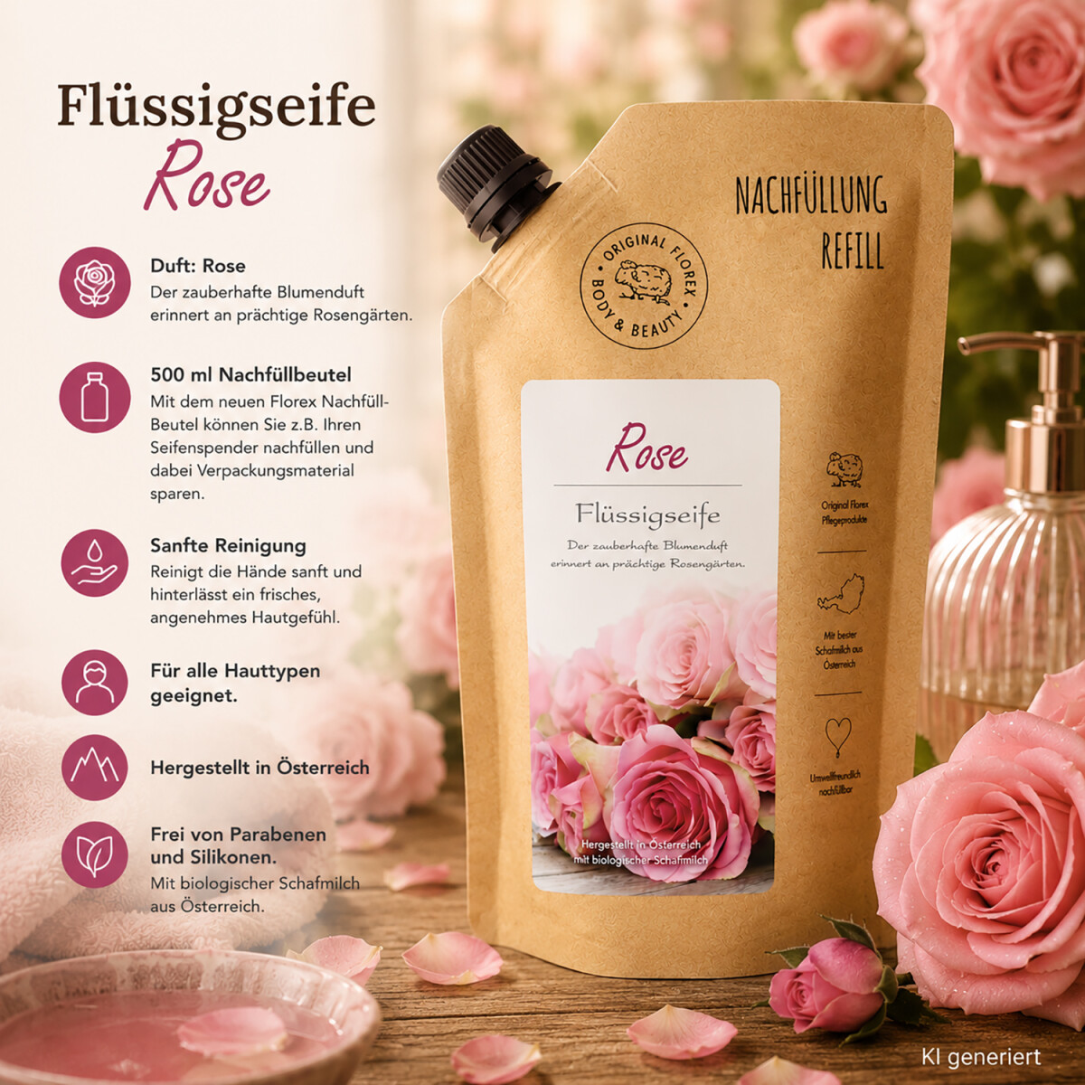 Florex Rose Fl&uuml;ssigseife Nachf&uuml;llbeutel 500 ml