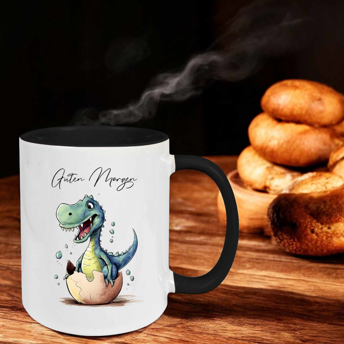 Keramik Tasse - Guten Morgen mit Dino Motiv