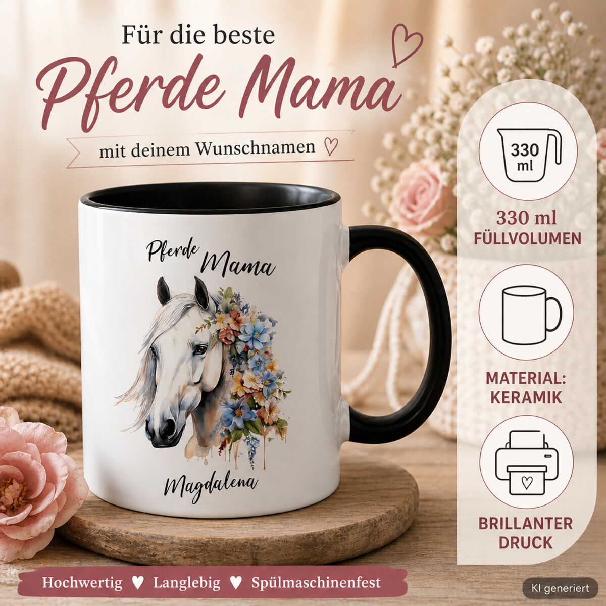 Personalisierte Pferde Mama Tasse mit Pferd &amp; Wunschname