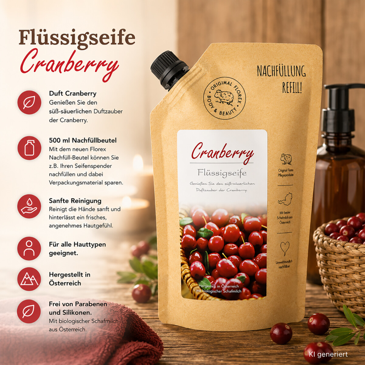 Florex Fl&uuml;ssigseife Cranberry Nachf&uuml;llbeutel 500 ml