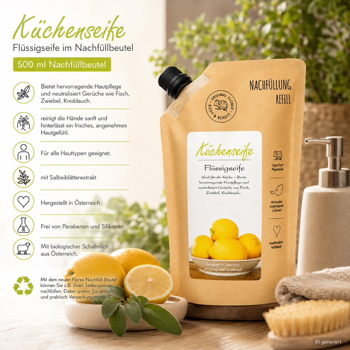 Florex K&uuml;chenseife Fl&uuml;ssigseife Nachf&uuml;llbeutel 500 ml
