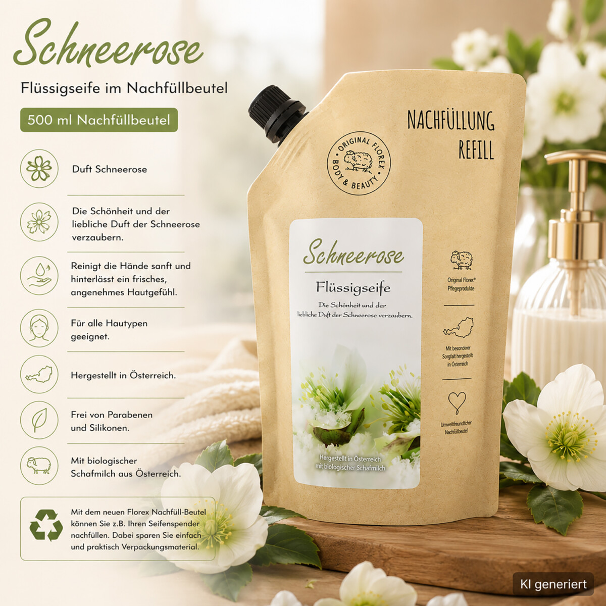 Florex Schneerose Fl&uuml;ssigseife Nachf&uuml;llbeutel 500 ml