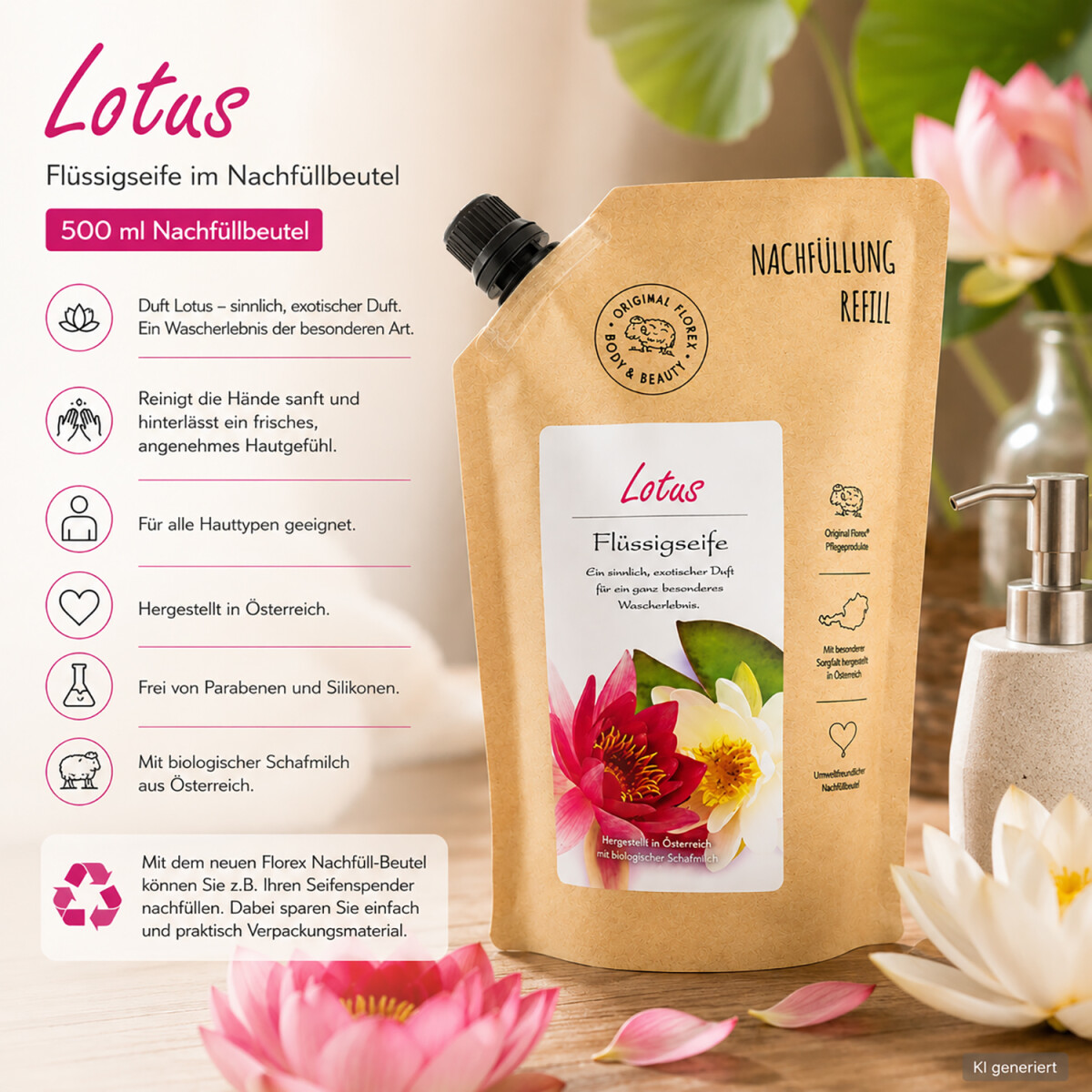 Florex Lotus Fl&uuml;ssigseife Nachf&uuml;llbeutel 500 ml