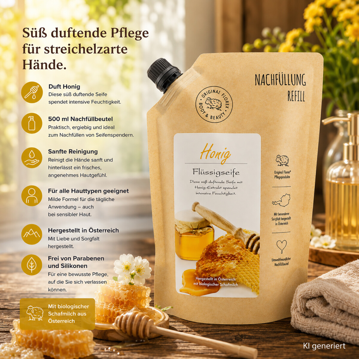 Florex Fl&uuml;ssigseife Honig Nachf&uuml;llbeutel 500 ml