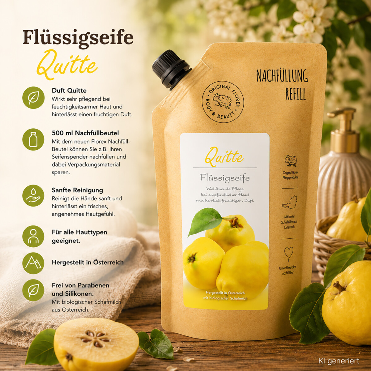 Florex Quitte Fl&uuml;ssigseife Nachf&uuml;llbeutel 500 ml