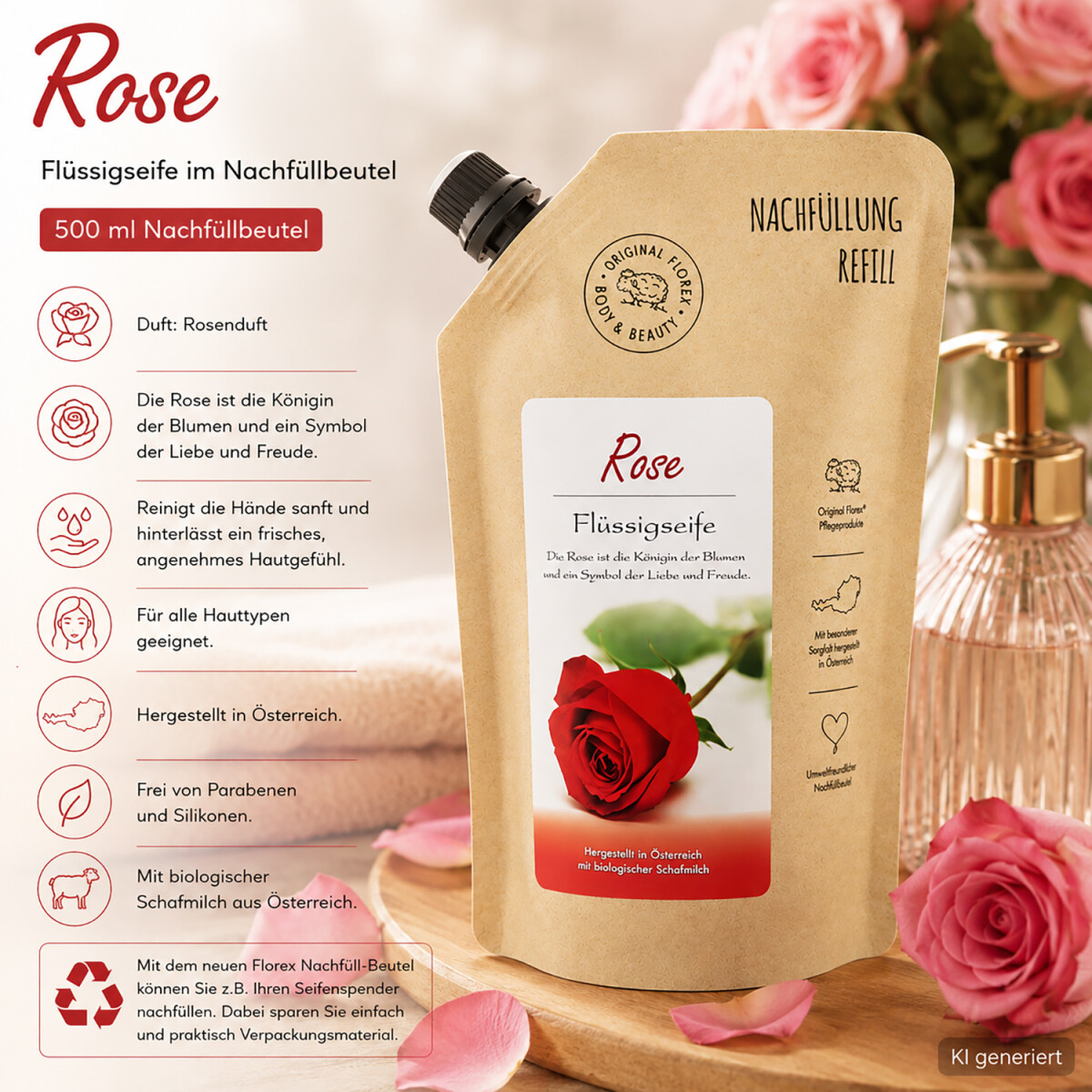 Florex Rosenduft Fl&uuml;ssigseife Nachf&uuml;llbeutel 500 ml