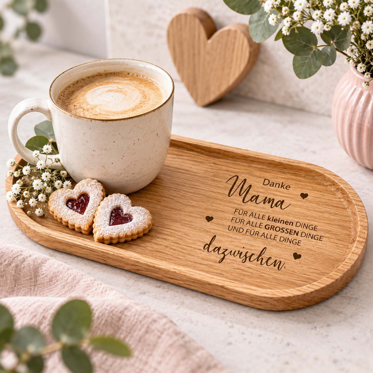 Tablett aus Eiche 25 x 12 cm &ndash; Danke Mama &ndash; Geschenk f&uuml;r Mama