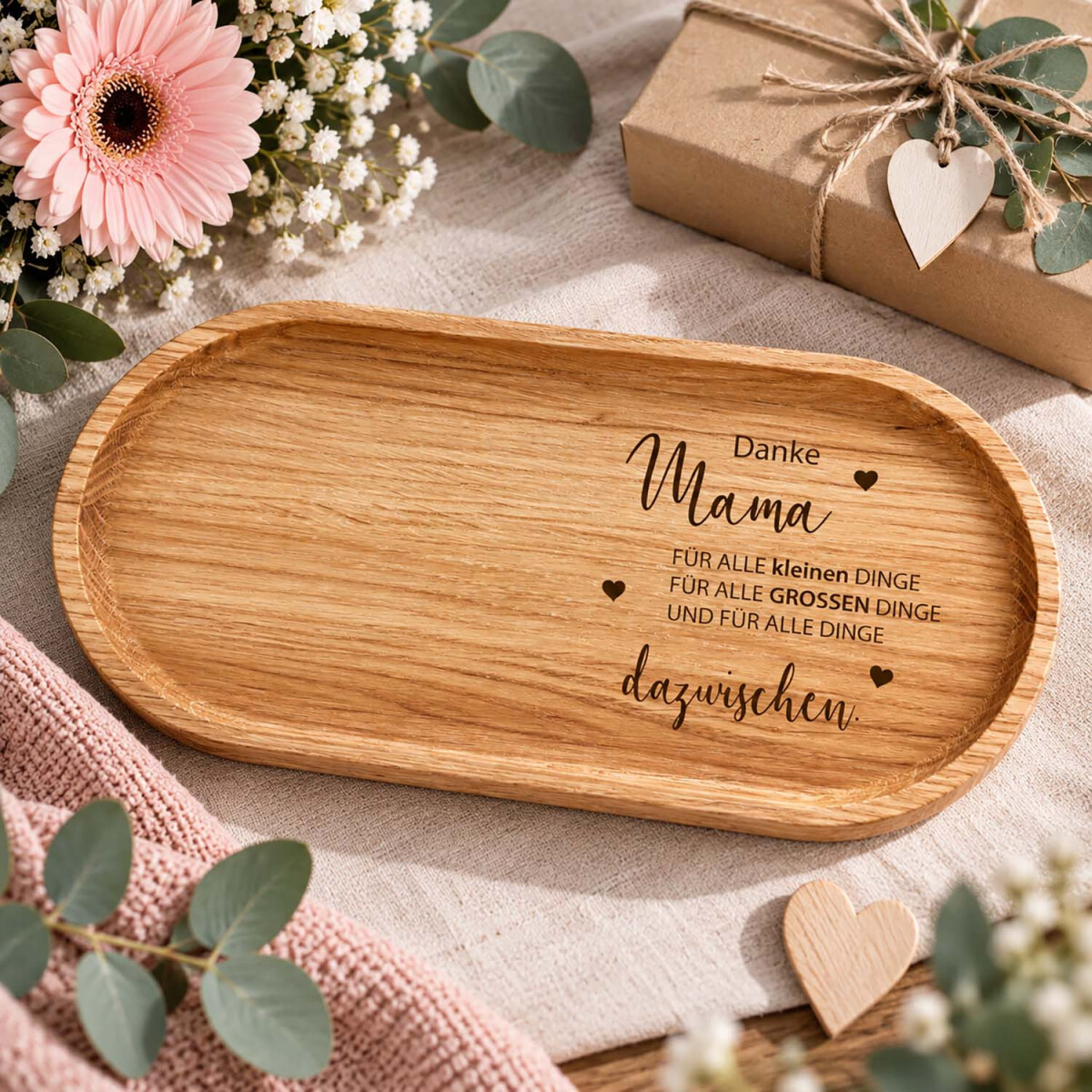 Tablett aus Eiche 25 x 12 cm &ndash; Danke Mama &ndash; Geschenk f&uuml;r Mama