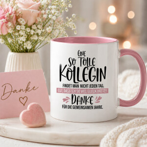 Keramik Tasse Altrosa &bdquo;Eine so tolle Kollegin&ldquo;