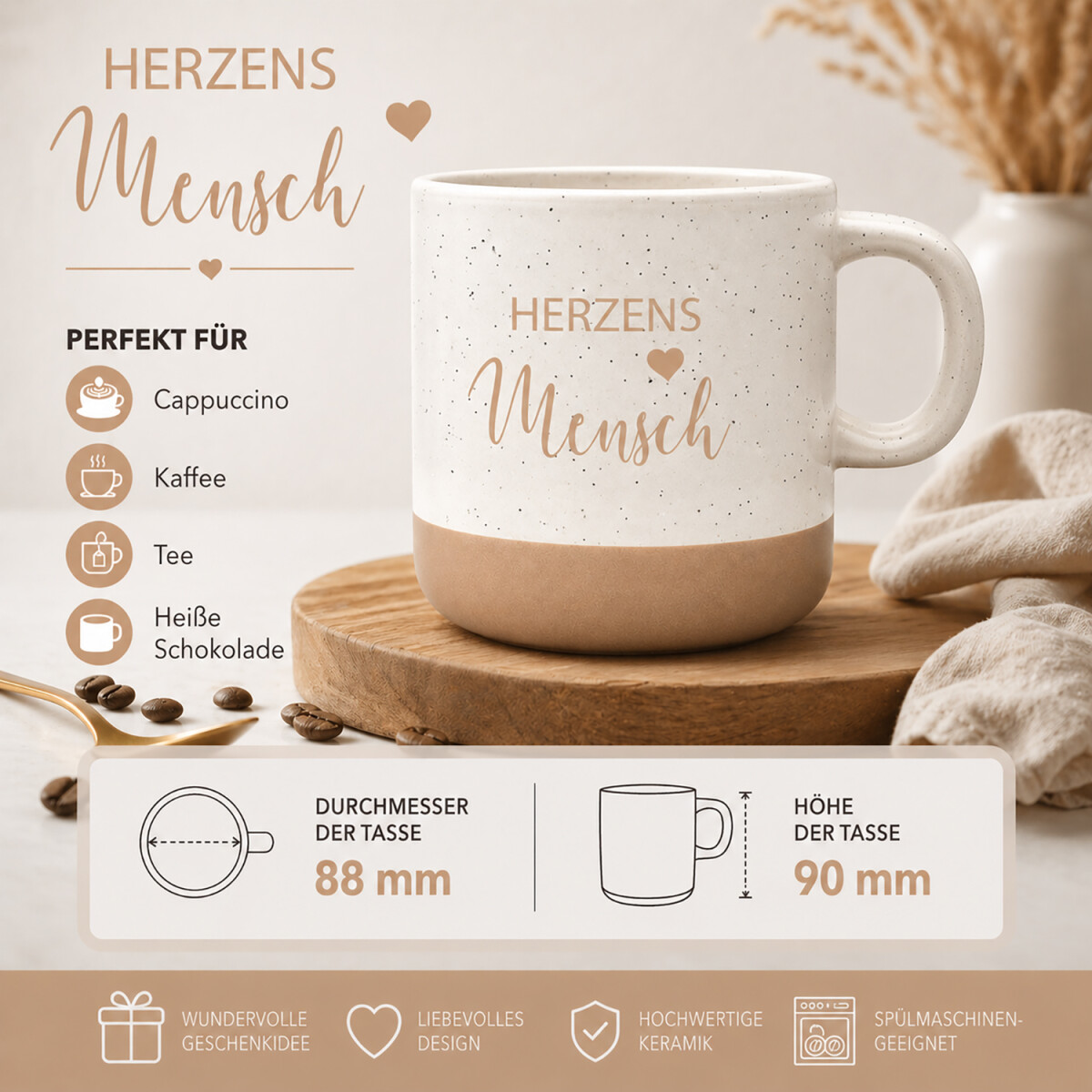 Geschenk-Tasse Herzensmensch 360 ml