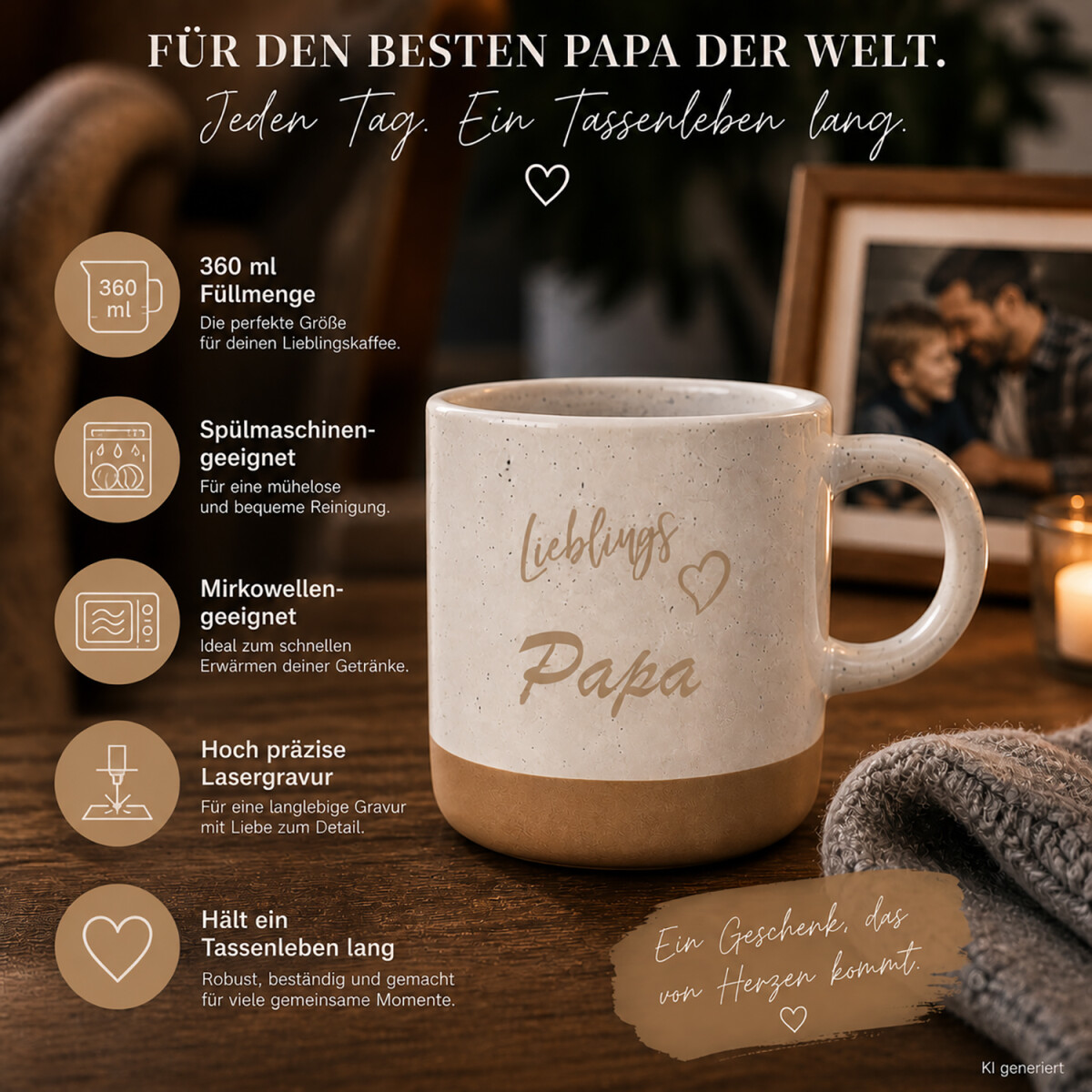 Steingut-Tasse Lieblingspapa 360 ml mit Gravur