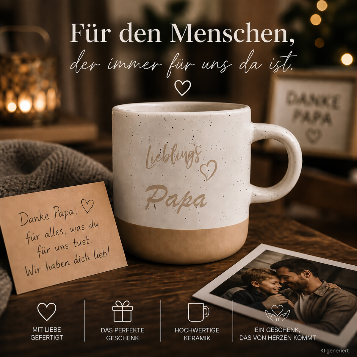 Steingut-Tasse Lieblingspapa 360 ml mit Gravur