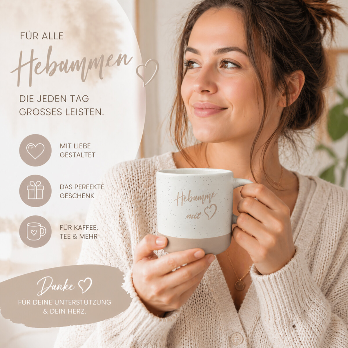 Hebamme mit Herz Tasse Steingut 360 ml Geschenk Hebamme