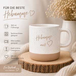 Hebamme mit Herz Tasse Steingut 360 ml Geschenk Hebamme