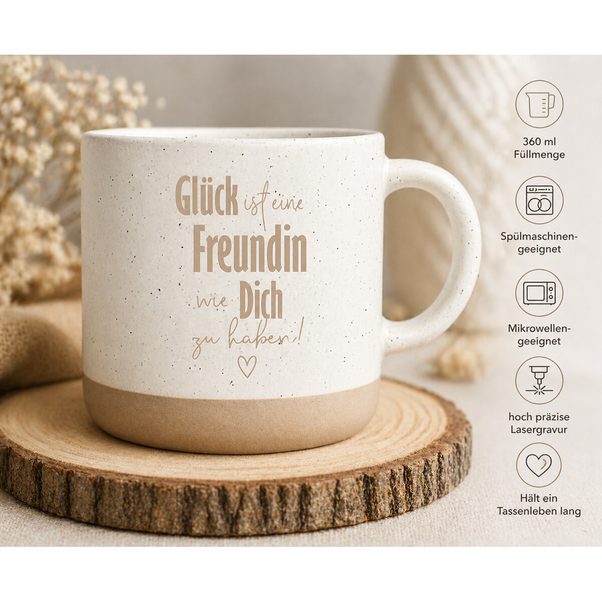 Steingut Tasse Gl&uuml;ck ist eine Freundin 360 ml