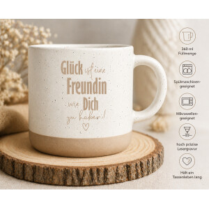 Steingut Tasse Gl&uuml;ck ist eine Freundin 360 ml