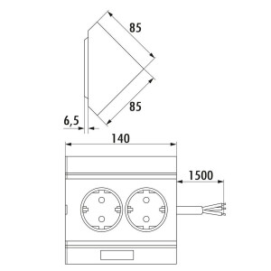 Evoline Dock Cuisine 3 Steckdosen Alu-Look