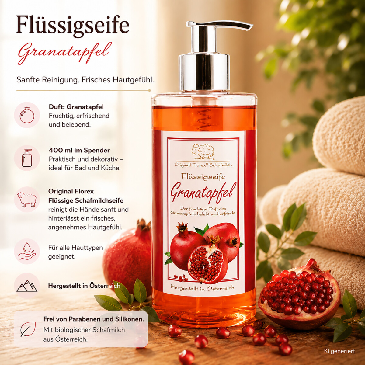 Florex Fl&uuml;ssigseife Schafmilch 400 ml Granatapfel