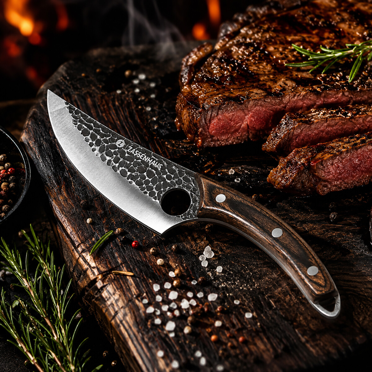 Zassenhaus Ranger Kochmesser beim BBQ mit Steak