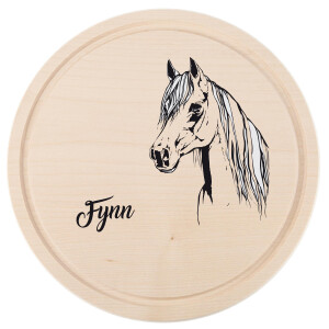 Fr&uuml;hst&uuml;cksbrett personalisiert Ahorn rund 22 cm Pferd