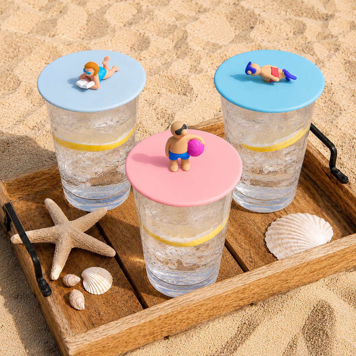 3er Set Glasdeckel Sommerfreunde aus Silikon &ndash; Berta Buch, Benni Ball &amp; Tim Taucher