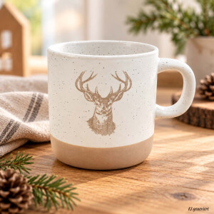 Hirsch Tasse Steingut 360 ml graviert &ndash; Geschenk f&uuml;r J&auml;ger &amp; Naturfreunde