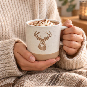 Hirsch Tasse Steingut 360 ml graviert &ndash; Geschenk f&uuml;r J&auml;ger &amp; Naturfreunde
