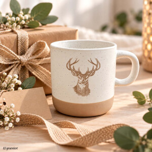 Hirsch Tasse Steingut 360 ml graviert &ndash; Geschenk f&uuml;r J&auml;ger &amp; Naturfreunde