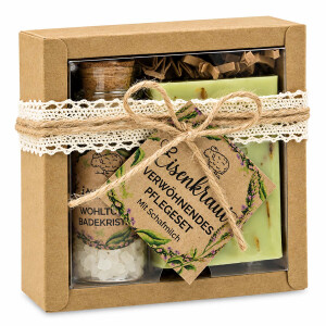 Liebevoll verpacktes Wellness Geschenkset mit Eisenkraut...
