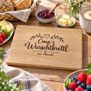 Personalisiertes Wurschtbrettl f&uuml;r Oma oder Opa aus Eiche 30 x 20 cm