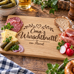 Personalisiertes Wurschtbrettl f&uuml;r Oma oder Opa aus Eiche 30 x 20 cm