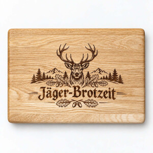 Jäger-Brotzeit Vesperbrett aus Eiche mit Hirsch...