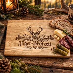 Jäger-Brotzeit Vesperbrett aus Eiche mit Hirsch...